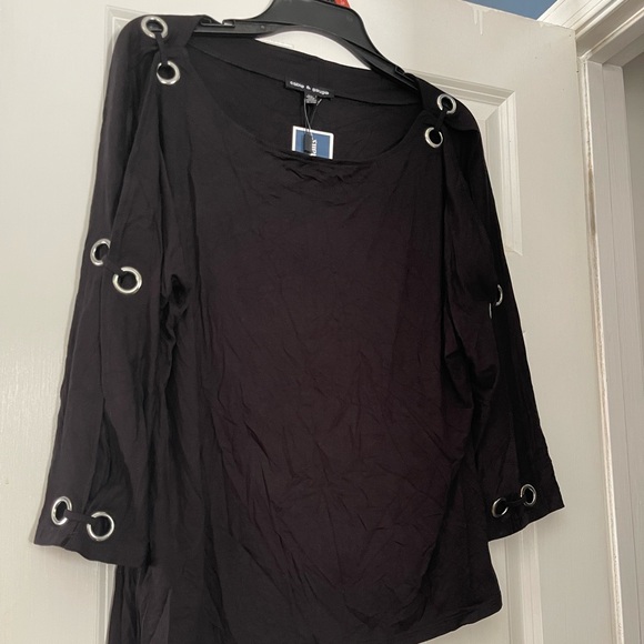 Cable & Gauge Tops - Cable & Gauge Black Blouse with Grommet Details
